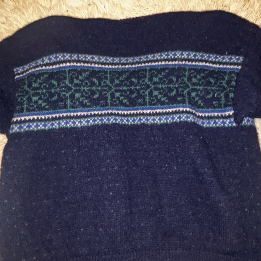 L.L. Bean Navy and Teal Patterned Button Cardigan - Picture 6 of 10